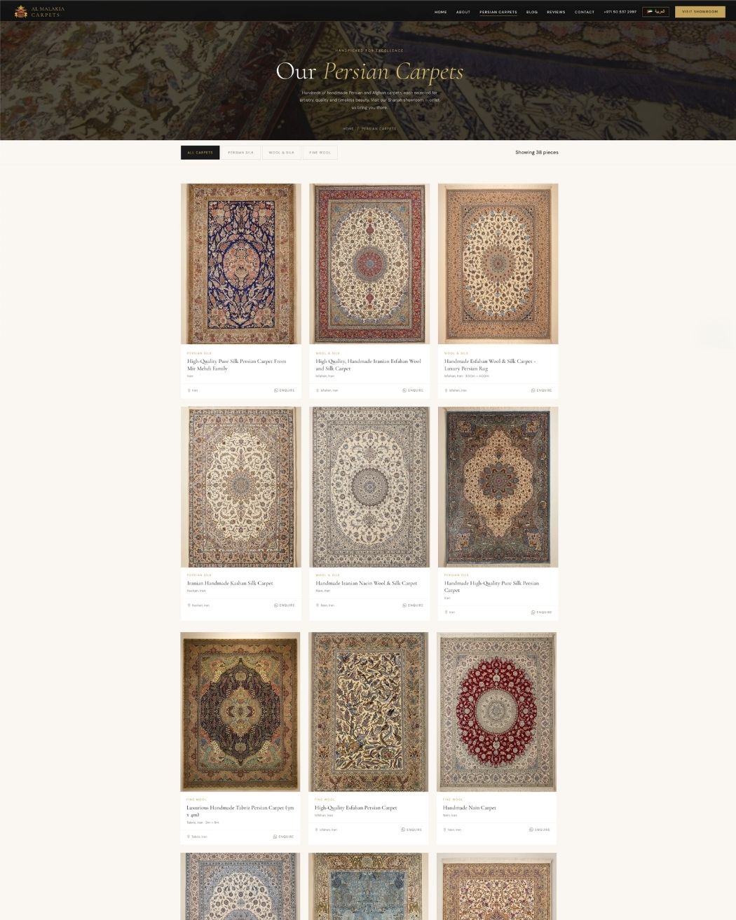 Al Malakia Persian Carpets featured collections section