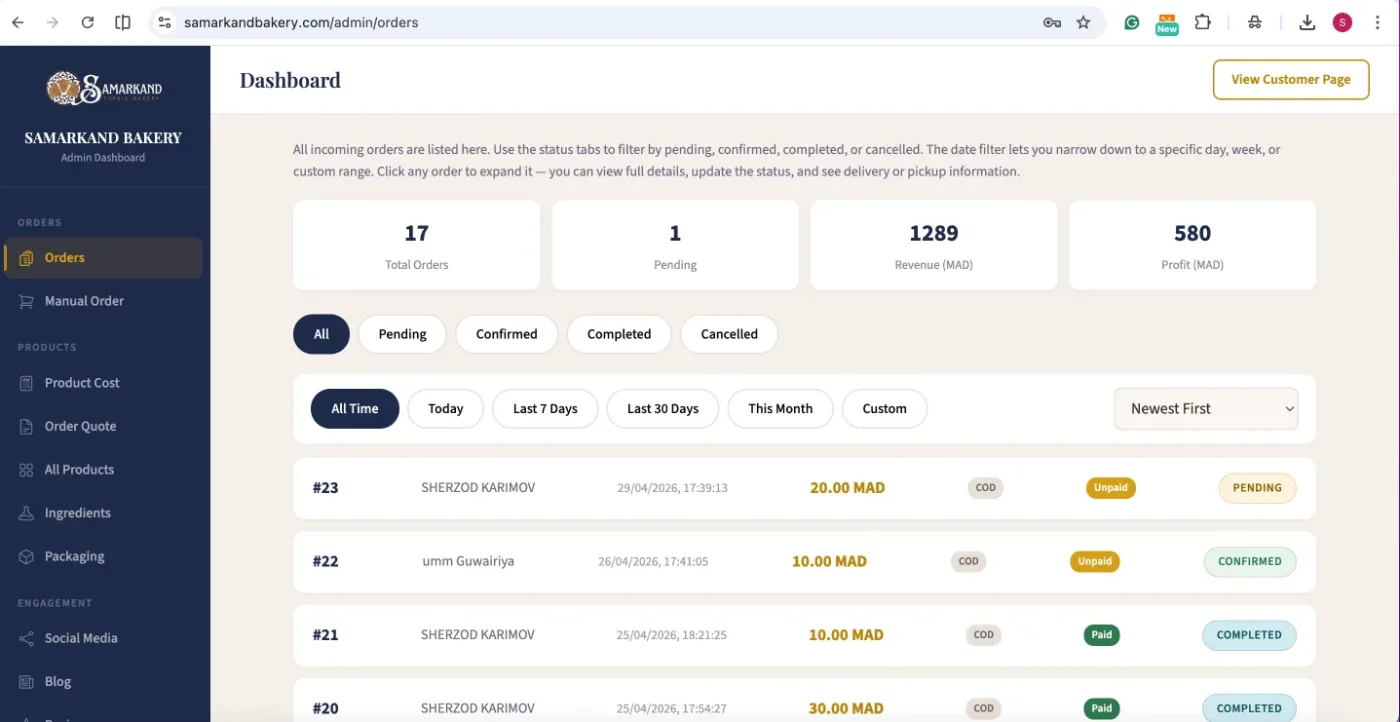 Daaaba ordering platform admin dashboard