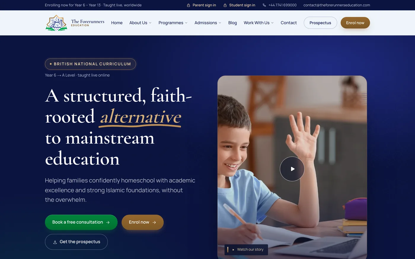 The Forerunners Education desktop website by Ummah Design
