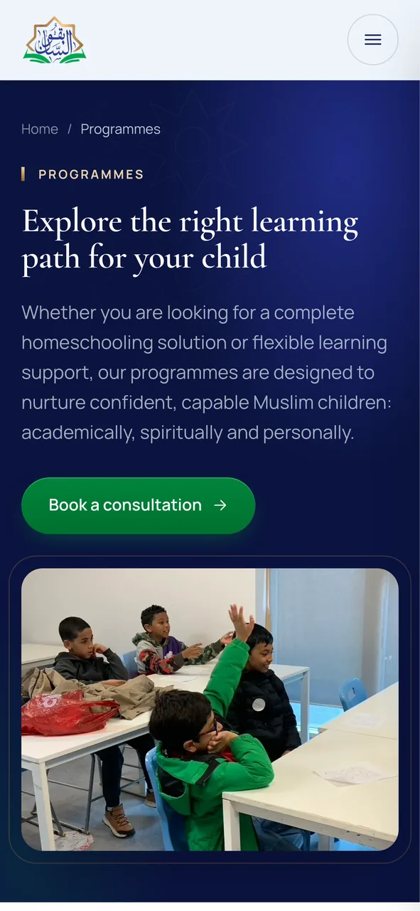 The Forerunners Education programmes page on mobile