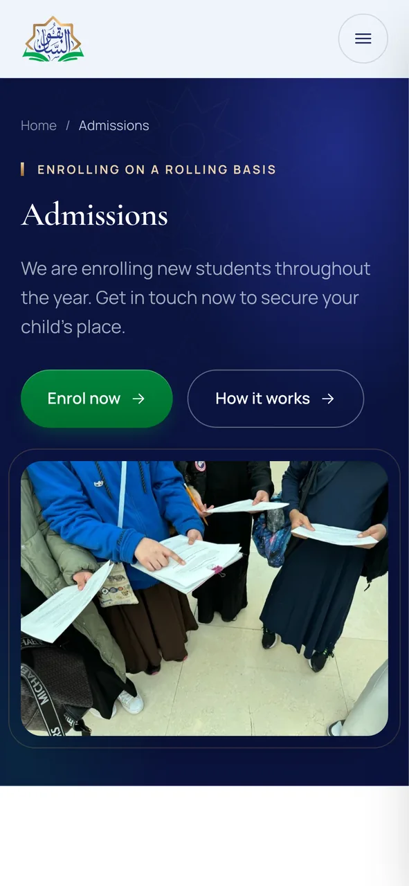 The Forerunners Education admissions page on mobile