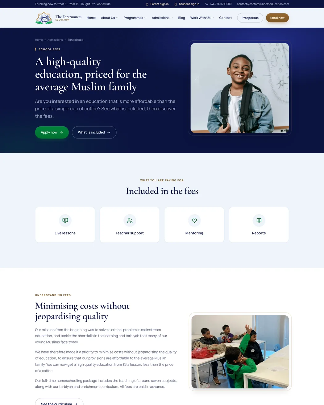 The Forerunners Education school fees page
