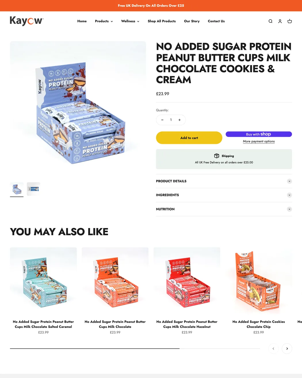 Kayow Nutrition protein peanut butter cups product page