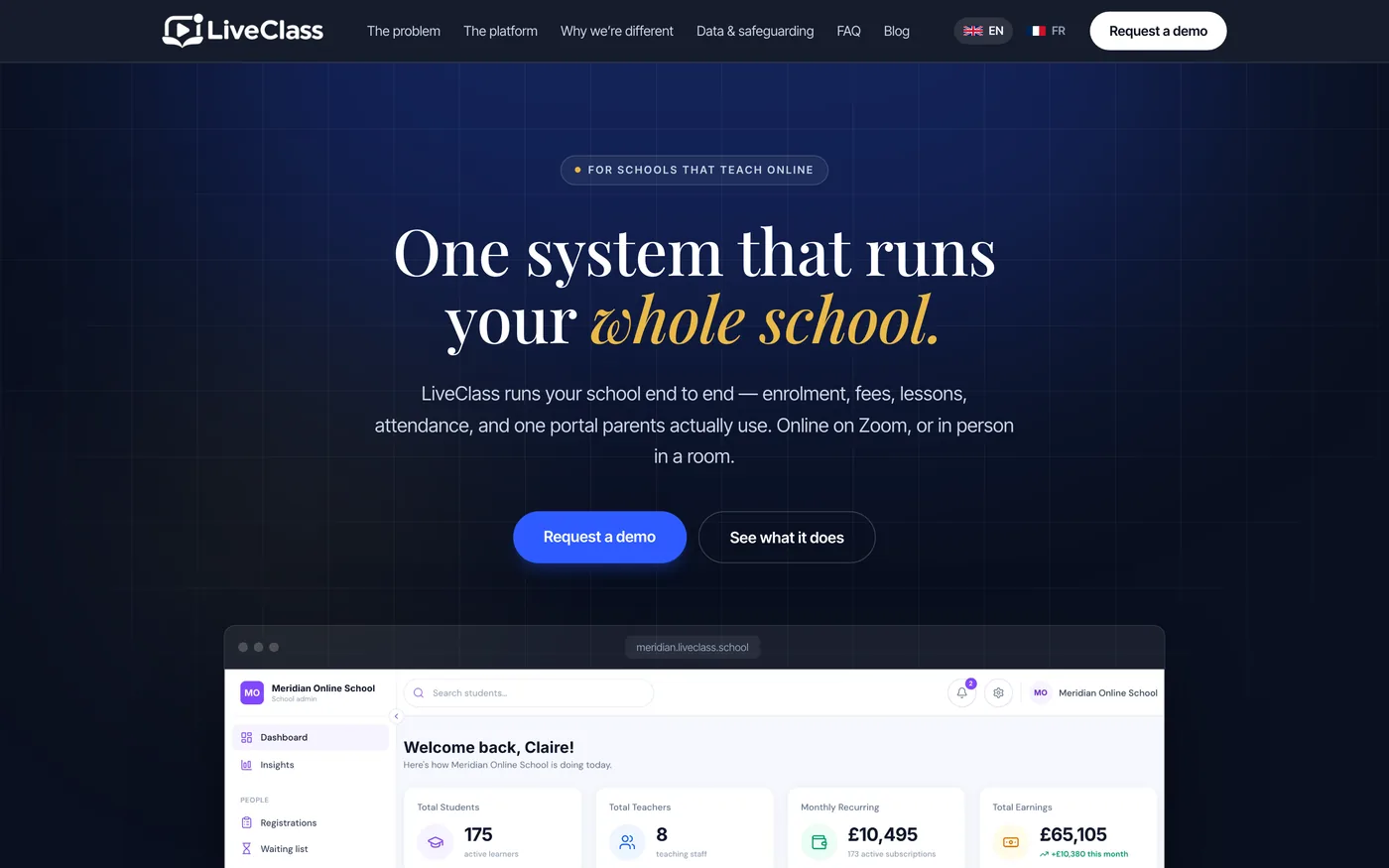 LiveClass school management software website by Ummah Design
