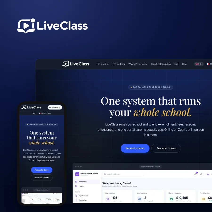 LiveClass school management software website