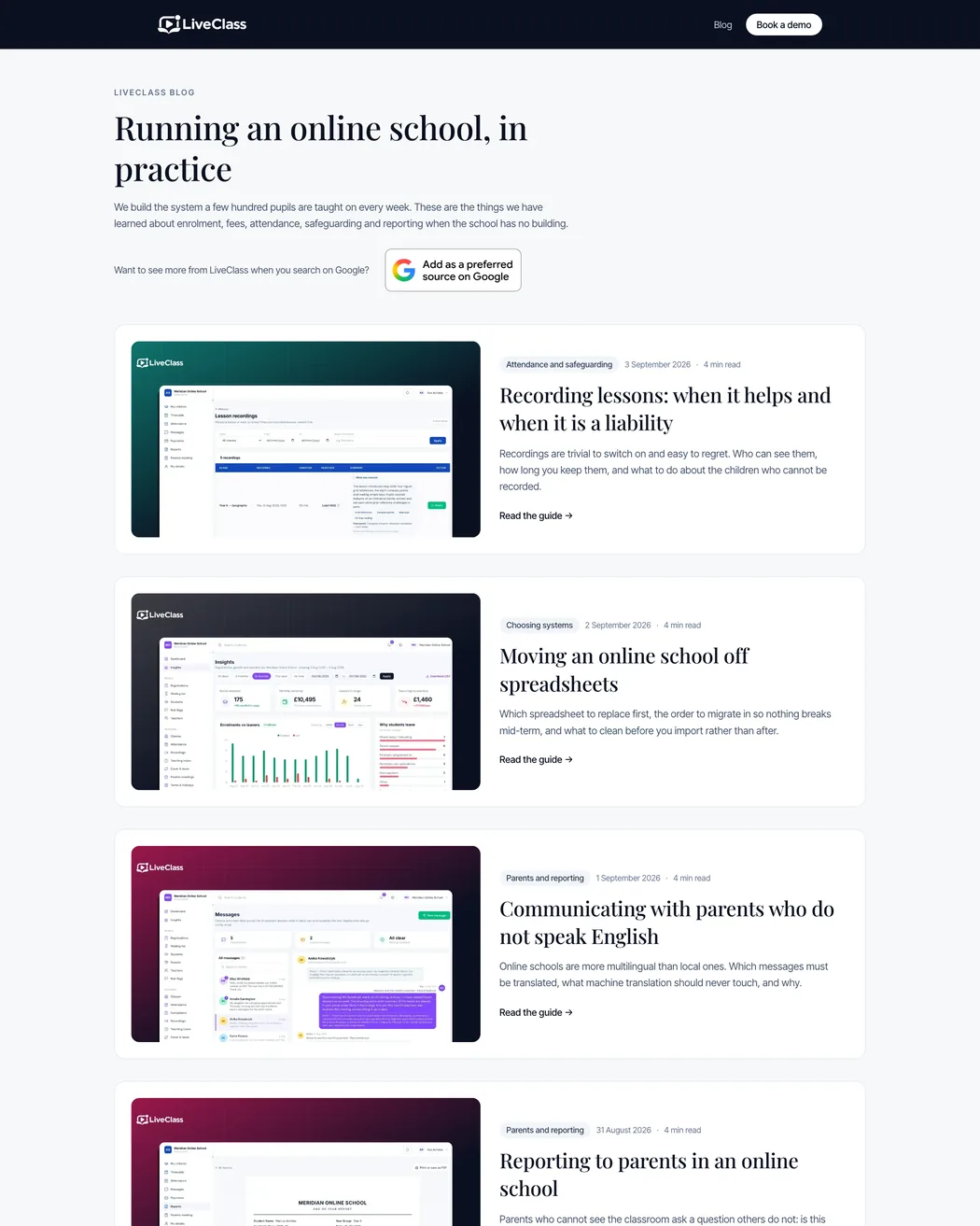 LiveClass blog for people running online schools