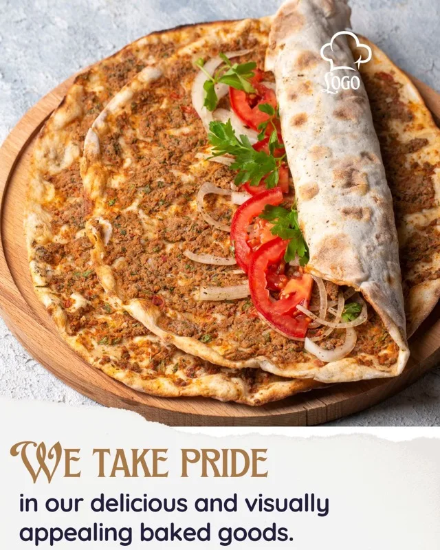Freshly baked lahmacun and rolled flatbread on a wooden board