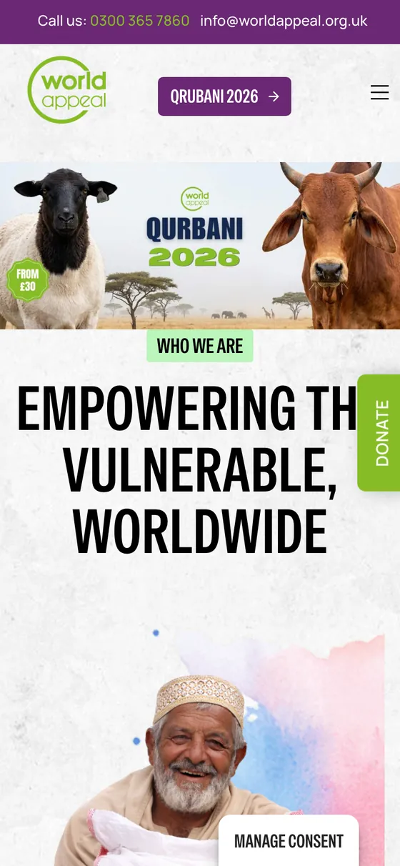 World Appeal's Qurbani appeal on a phone, with the donate button and campaign content