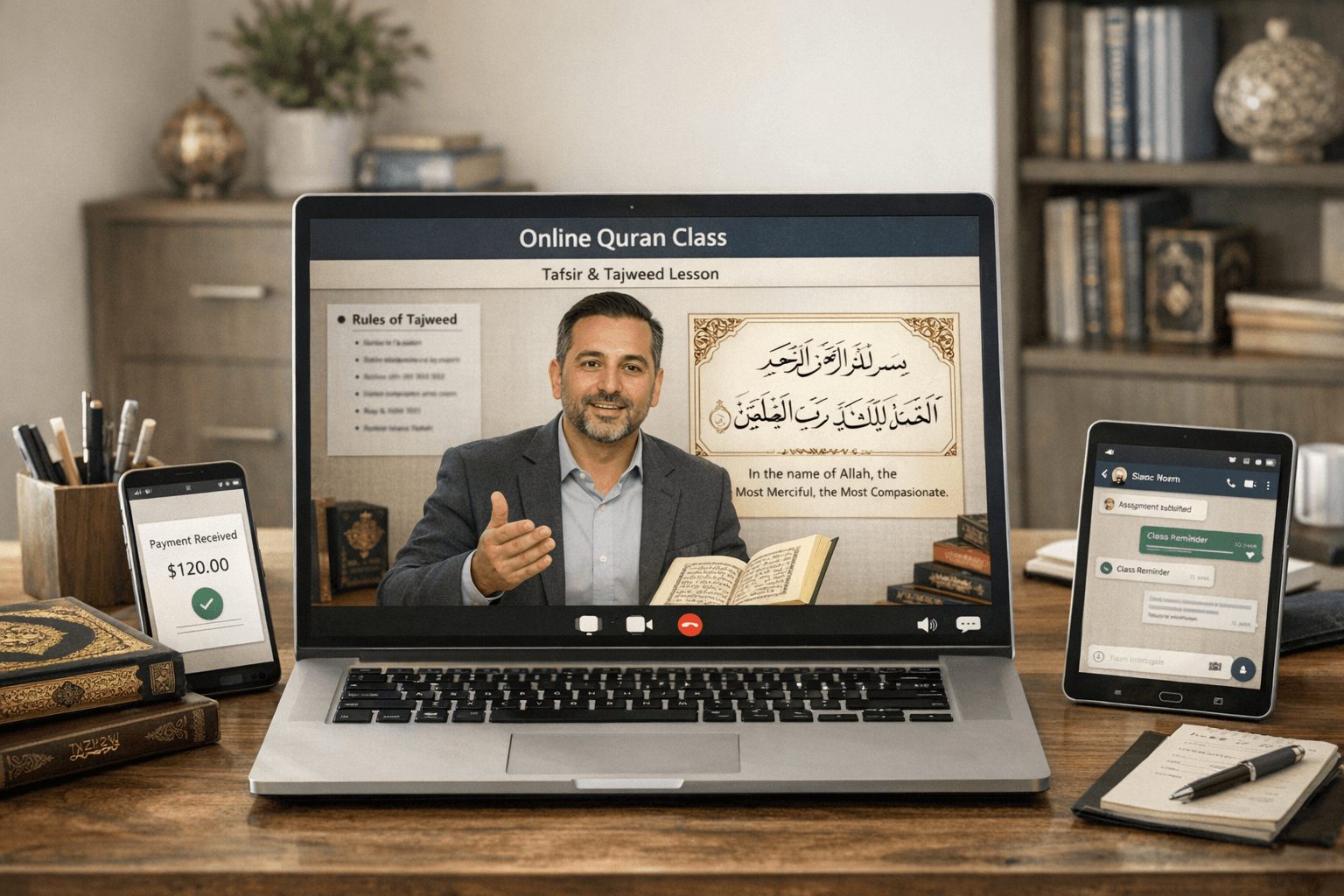 How Online Quran Schools Can Use AI Automation to Manage Students, Payments, and Messages